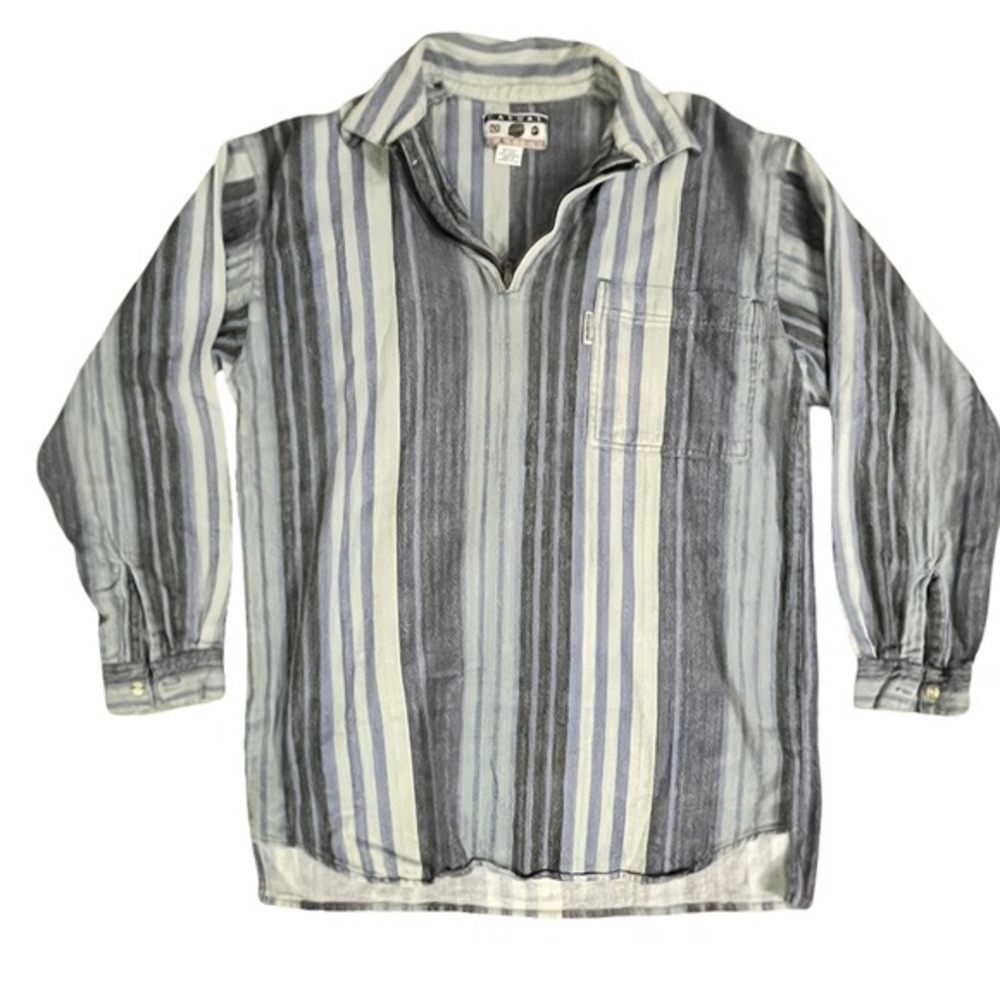Ferruche Y2K Casual Basics Striped Pullover Shirt Long Sleeve Cotton Mens‎ M